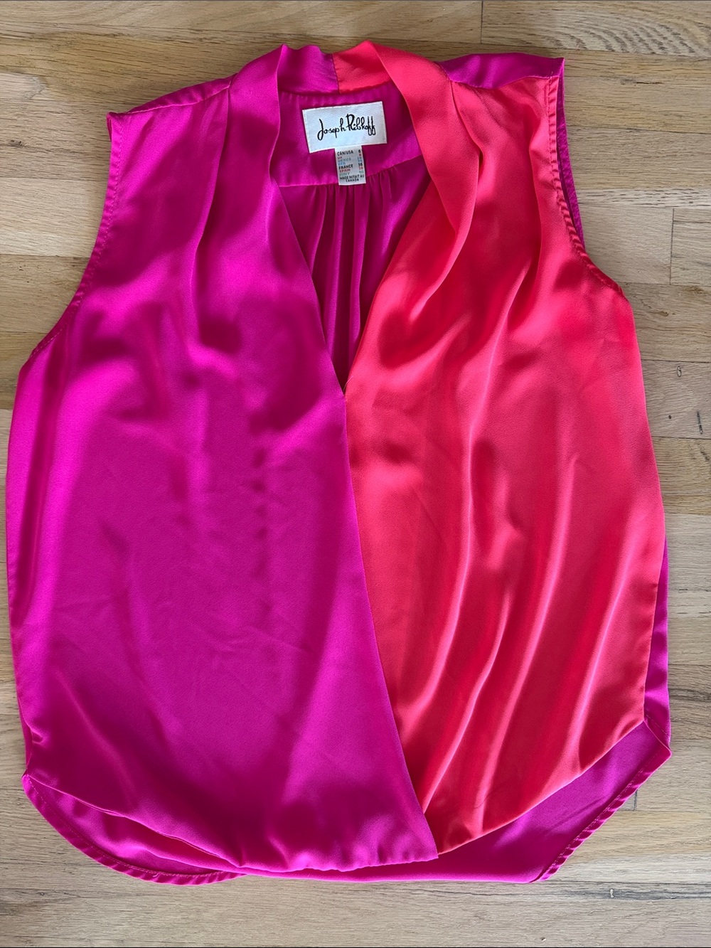 Joseph Ribkoff Fuchsia and Coral Satin Sleeveless V-Neck Top